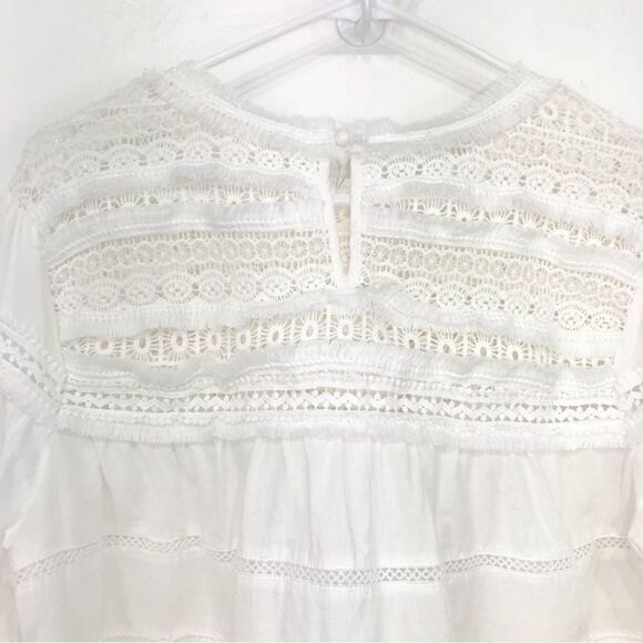 The Impeccable Pig White Crochet Lace Fringe Trim Peasant Blouse - Picture 9 of 14